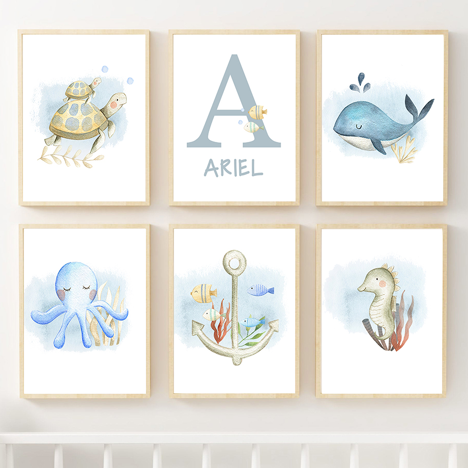 Resin Art Name - 해양 생물 맞춤 아기 이름 벽