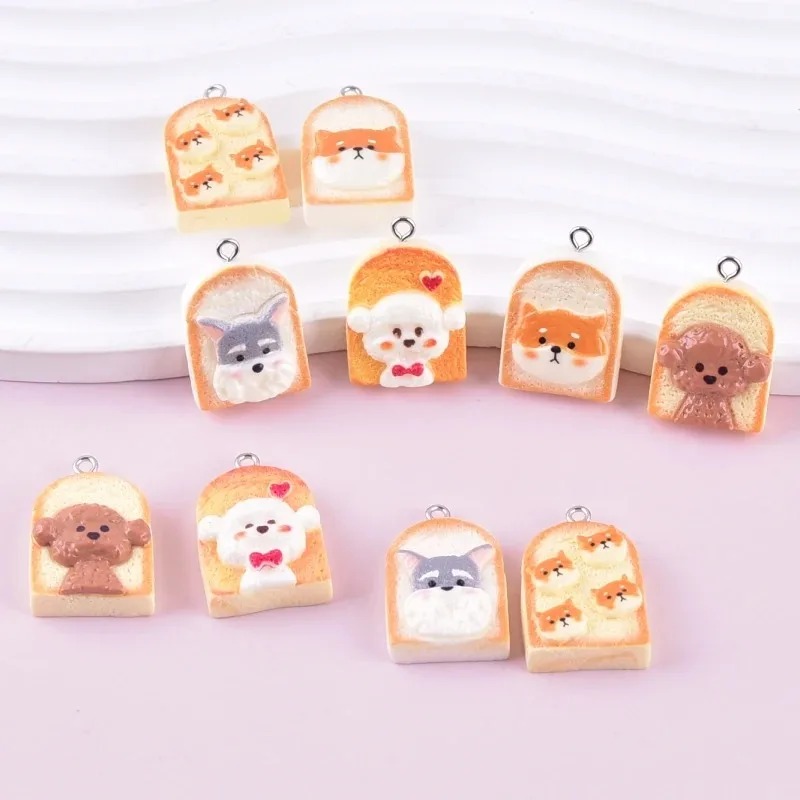 Resin Art Materials Kit - 10Pcs 귀여운 토스트 개 수지 펜던트
