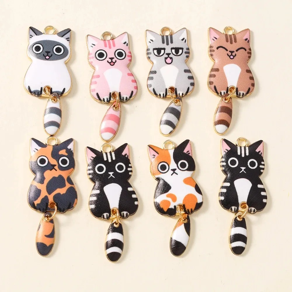 Resin Art Materials Kit - 10Pcs 16×39mm 귀여운 만화 고양이 수지