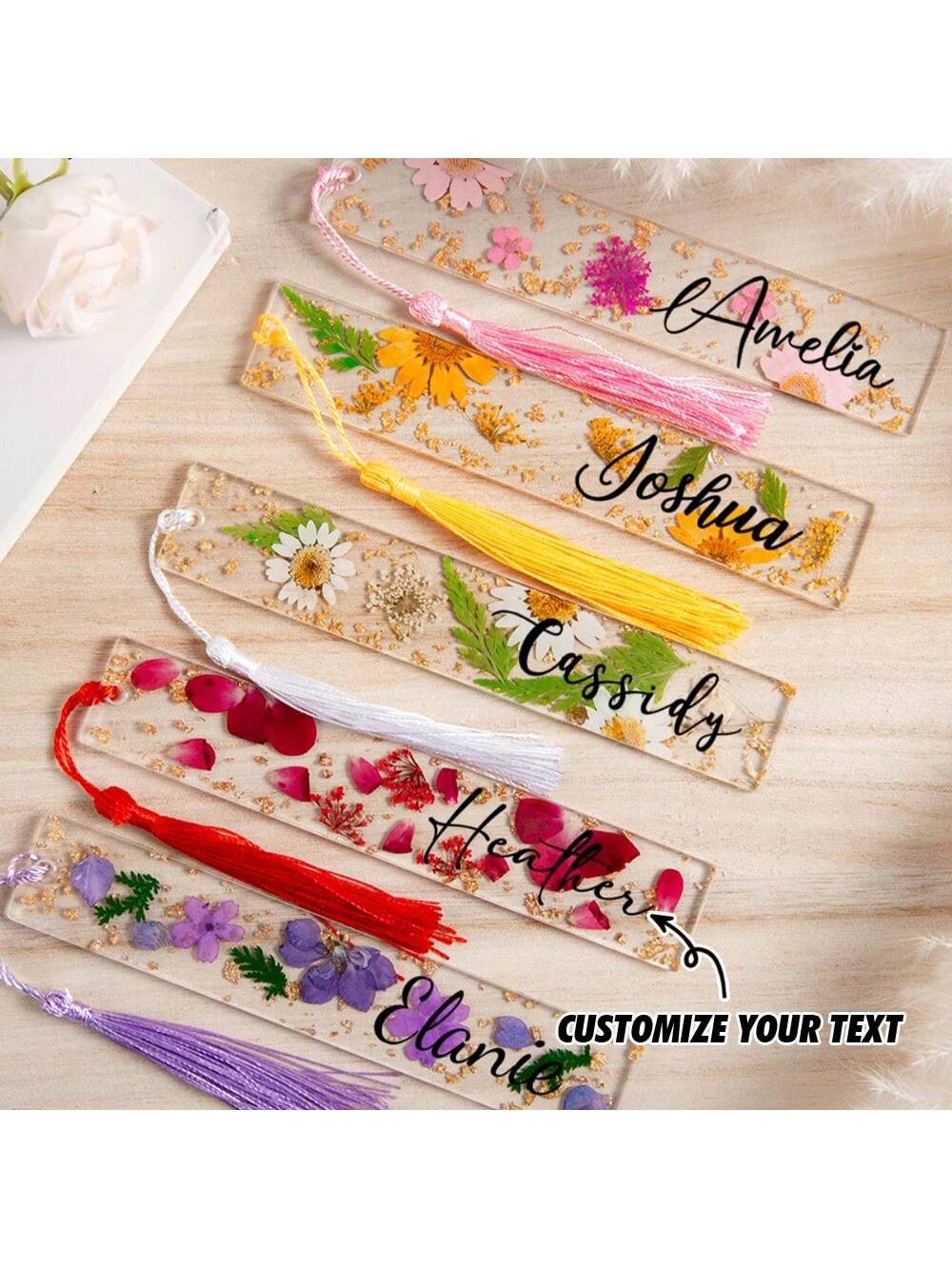 Resin Art Name - 1PC 맞춤형 압화 데이지 레진 북마크(선물