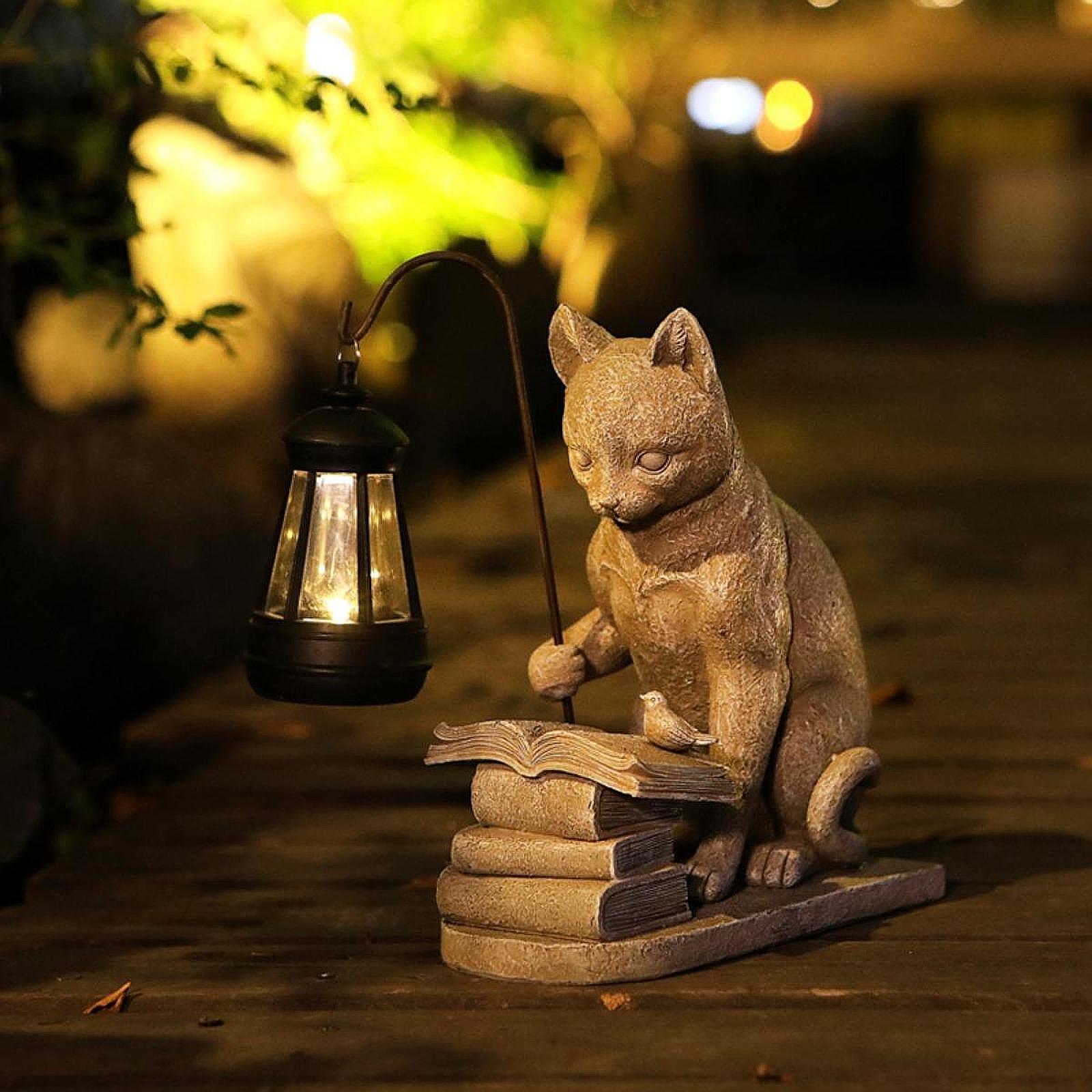 Resin Art Lamp - 고양이 태양광 정원 미니 조각상 태양광
