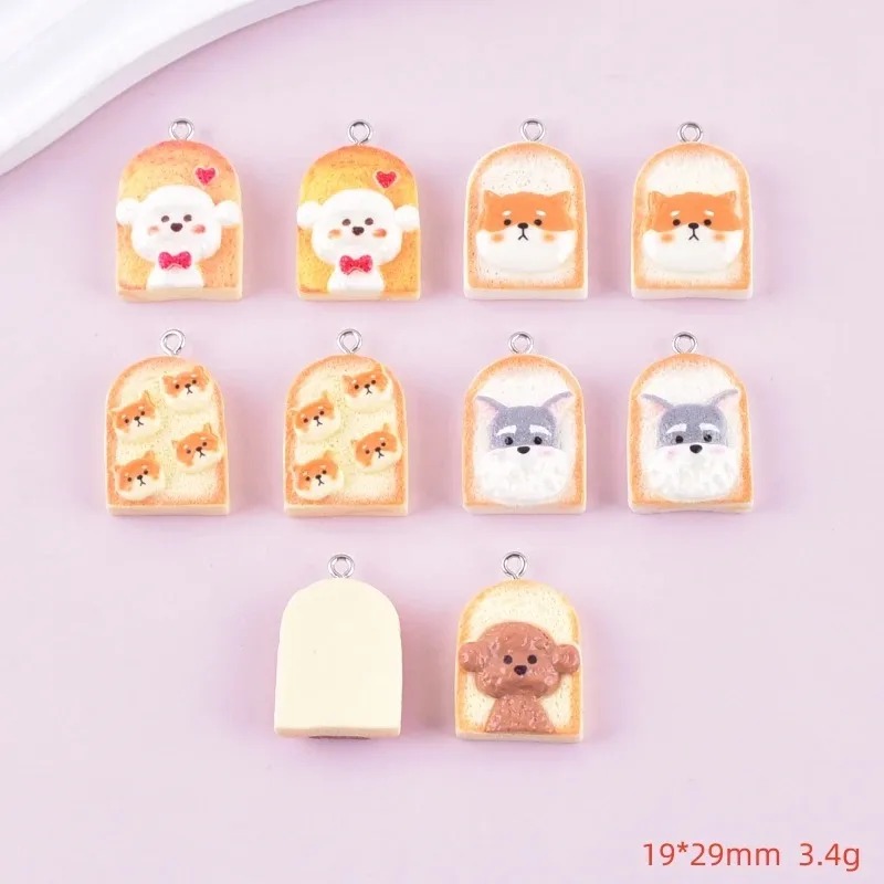 10Pcs 귀여운 토스트 개 수지 펜던트 만화 동물 참 - Resin Art Materials Kit 리뷰 및 가격