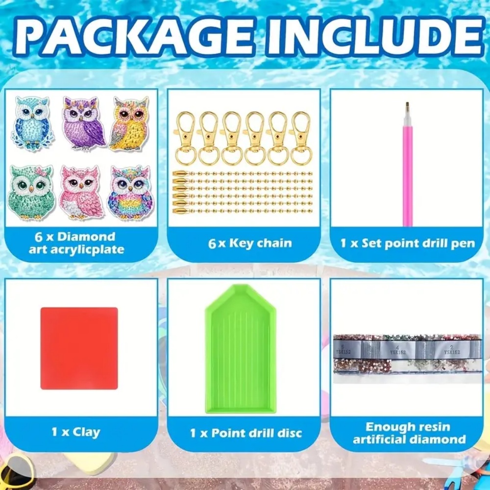 6개/세트 DIY 다이아몬드 키체인 - 올빼미 패턴 동 - Resin Art Supplies 리뷰 및 가격