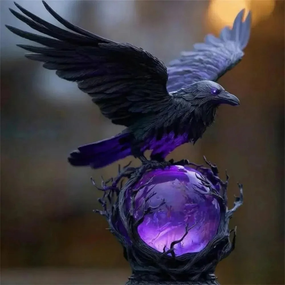 고딕 레이븐 LED 램프 조각상, 보라색 발광 구체,  - Resin Art Lamp 리뷰 및 가격