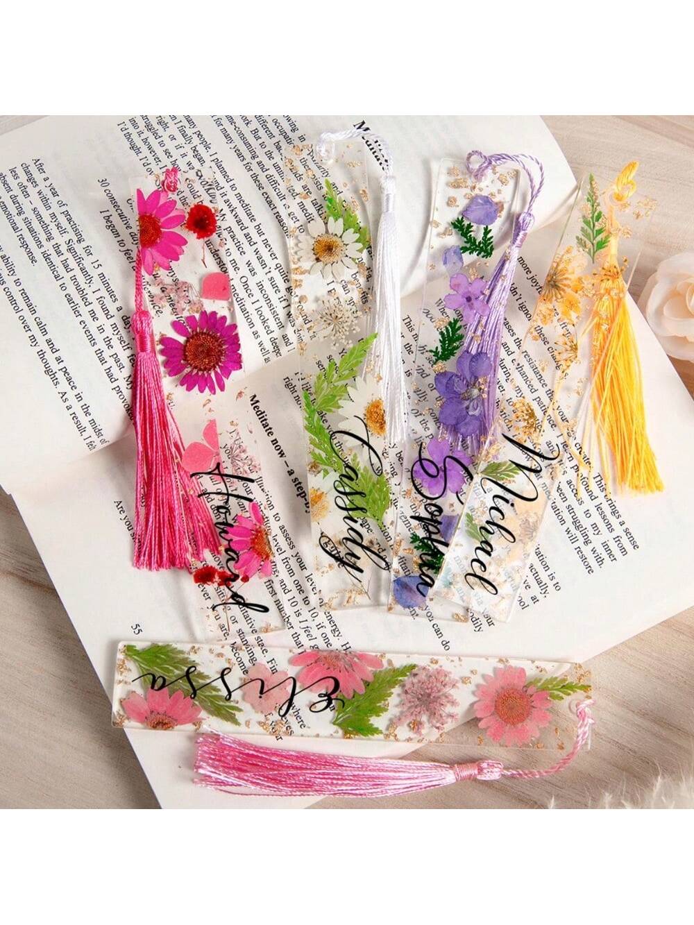 1PC 맞춤형 압화 데이지 레진 북마크(선물 상자 포함 - Resin Art Name 리뷰 및 가격