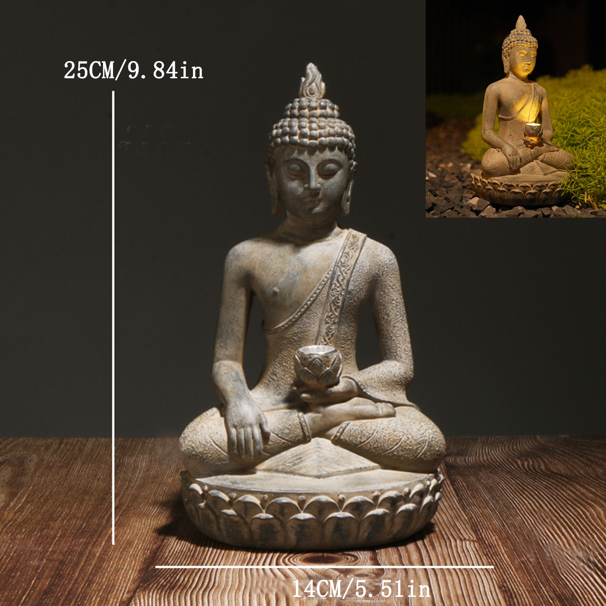 선에서 영감을 받은 태양광 발전 불상 - 수지 정원 및 - Resin Art India 리뷰 및 가격
