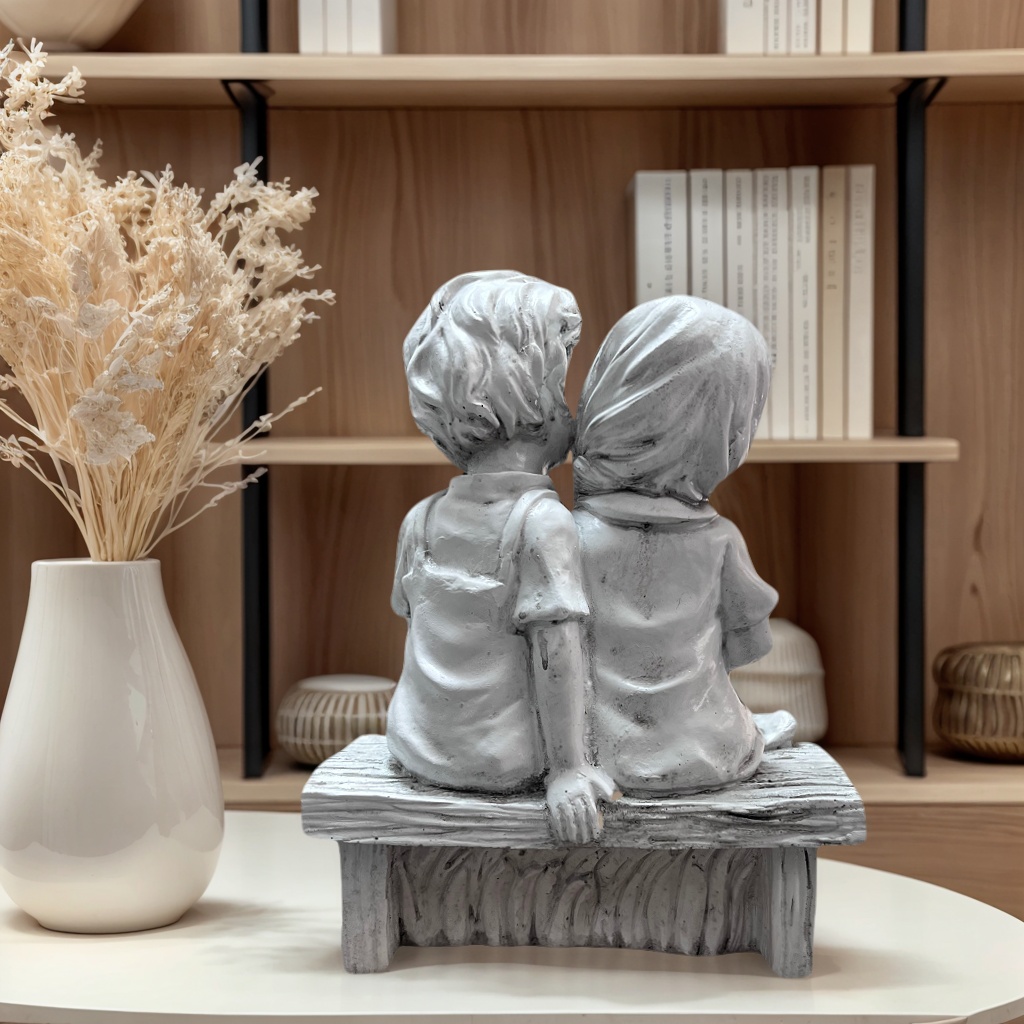 귀여운 소년 소녀 레진 조각상, 벤치에 앉아 있는 커플 - Resin Art Aesthetic 리뷰 및 가격
